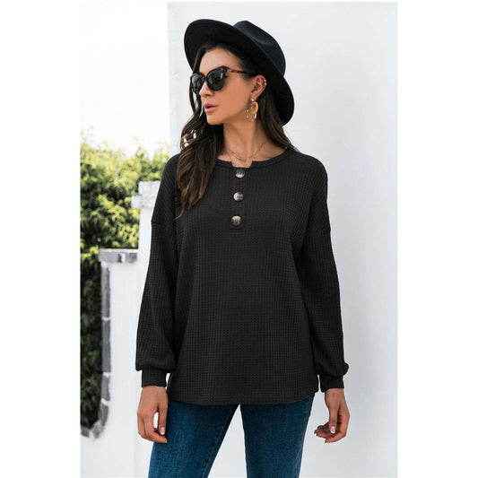 Comfortable Button-Up Ribbed Trendy Knit Top